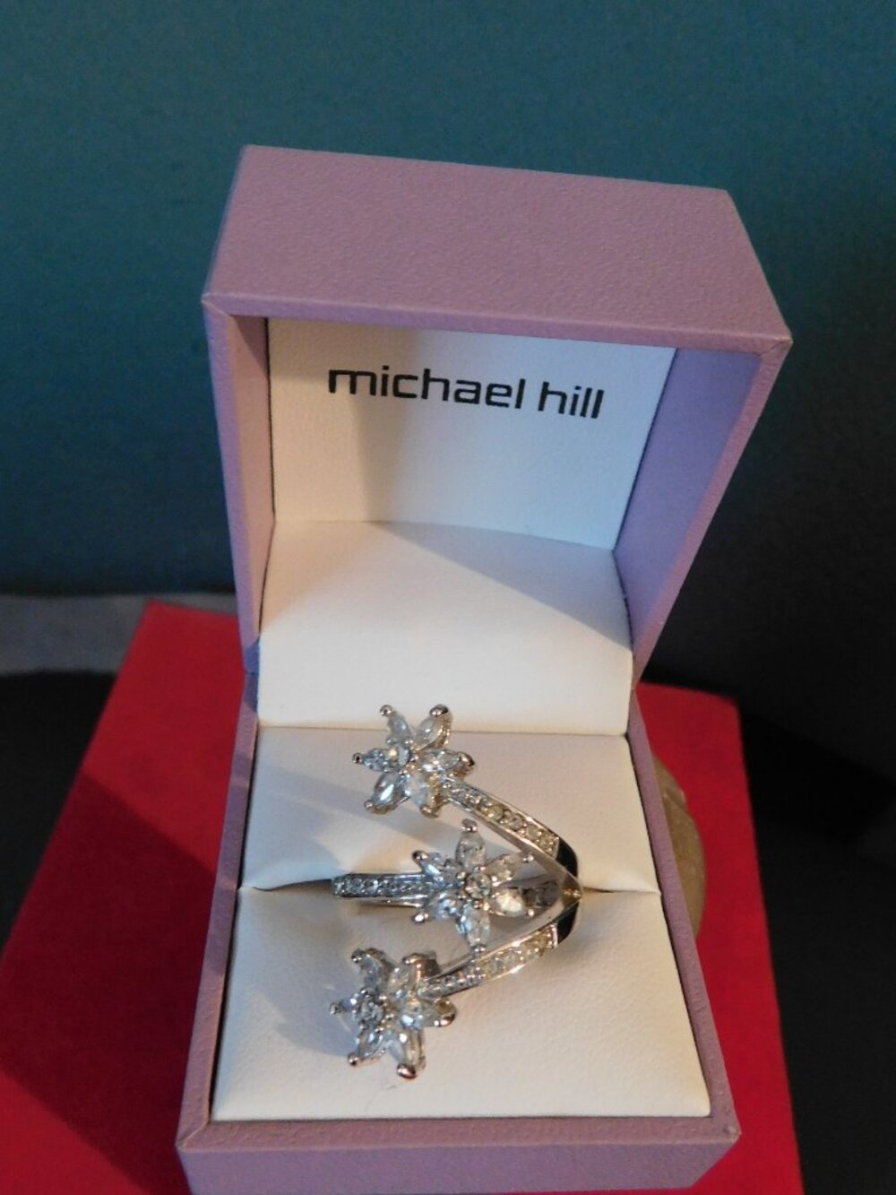 Ladies Silver Plated Ring with Moissanite Stones